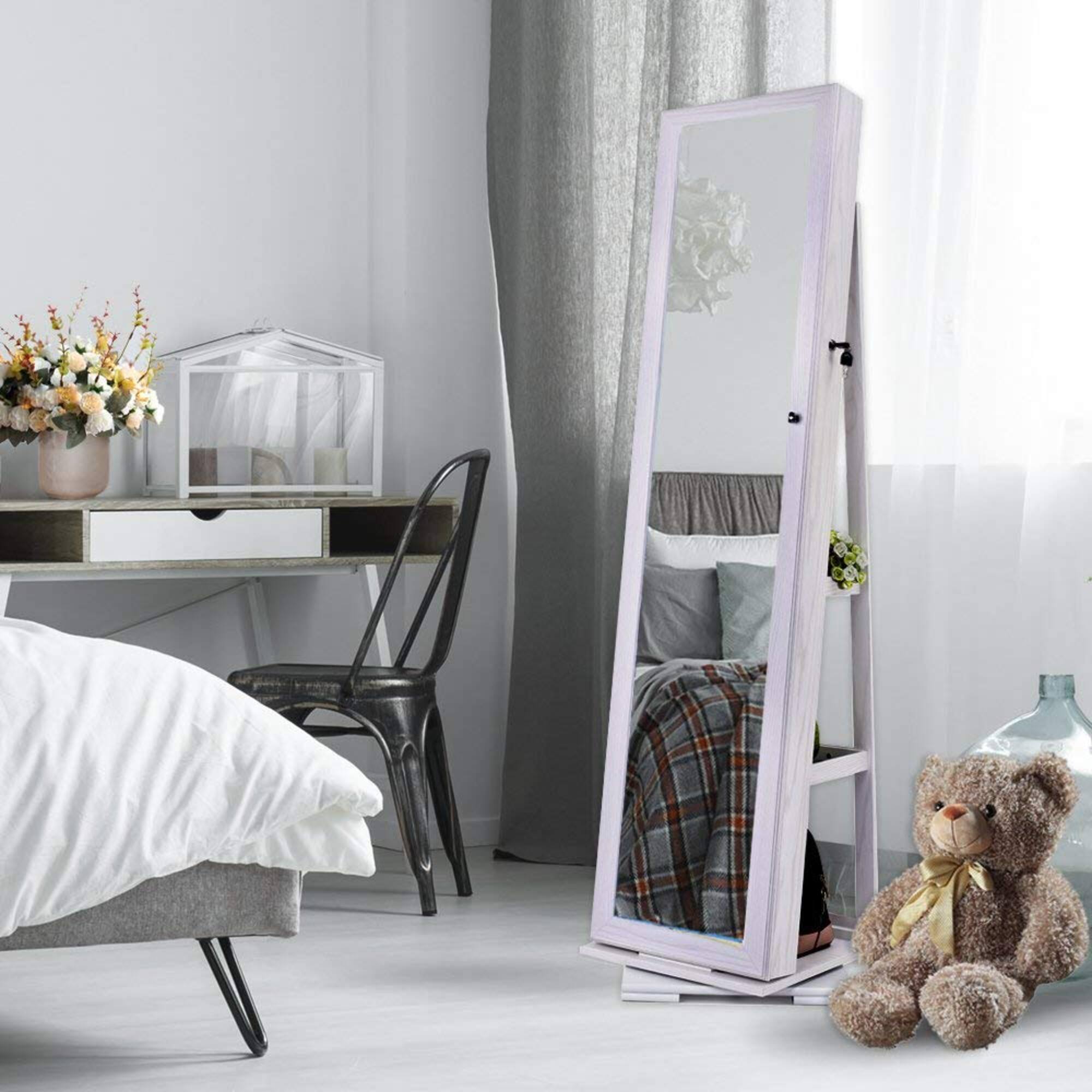 Pearl White Rotatable 2-in-1 Lockable Jewelry Cabinet